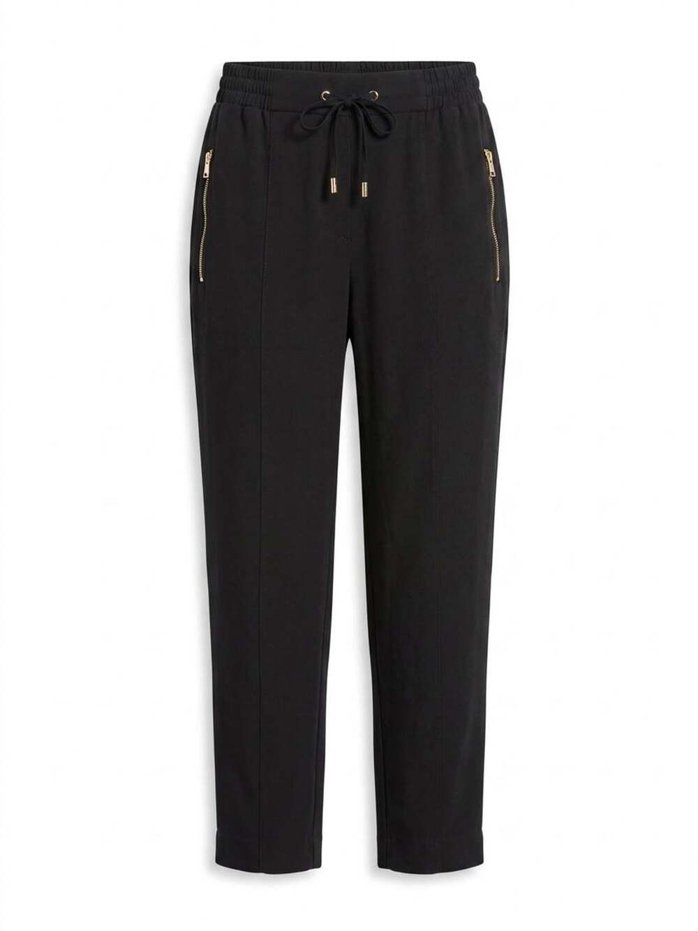 Et Vous Black Drawstring Waist Pants with Gold Zippers